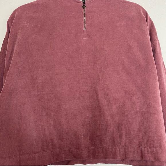 Zara Burgundy 100% Cotton Crewneck Cinched Sleeve Top Small - Picture 8 of 11